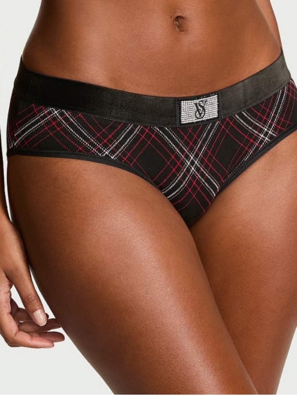 NWT Victoria's Secret Logo Cotton Shine Patch Velvet Hiphugger Panty.